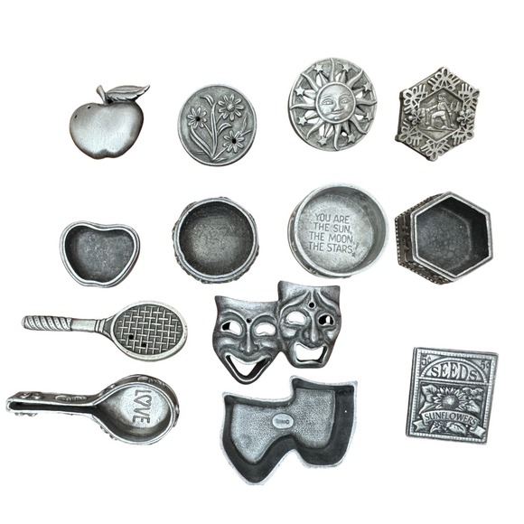 Collectible Pewter Trinket Boxes Lot of 7 Miniature Pin Boxes Celestial Variety - Picture 2 of 4